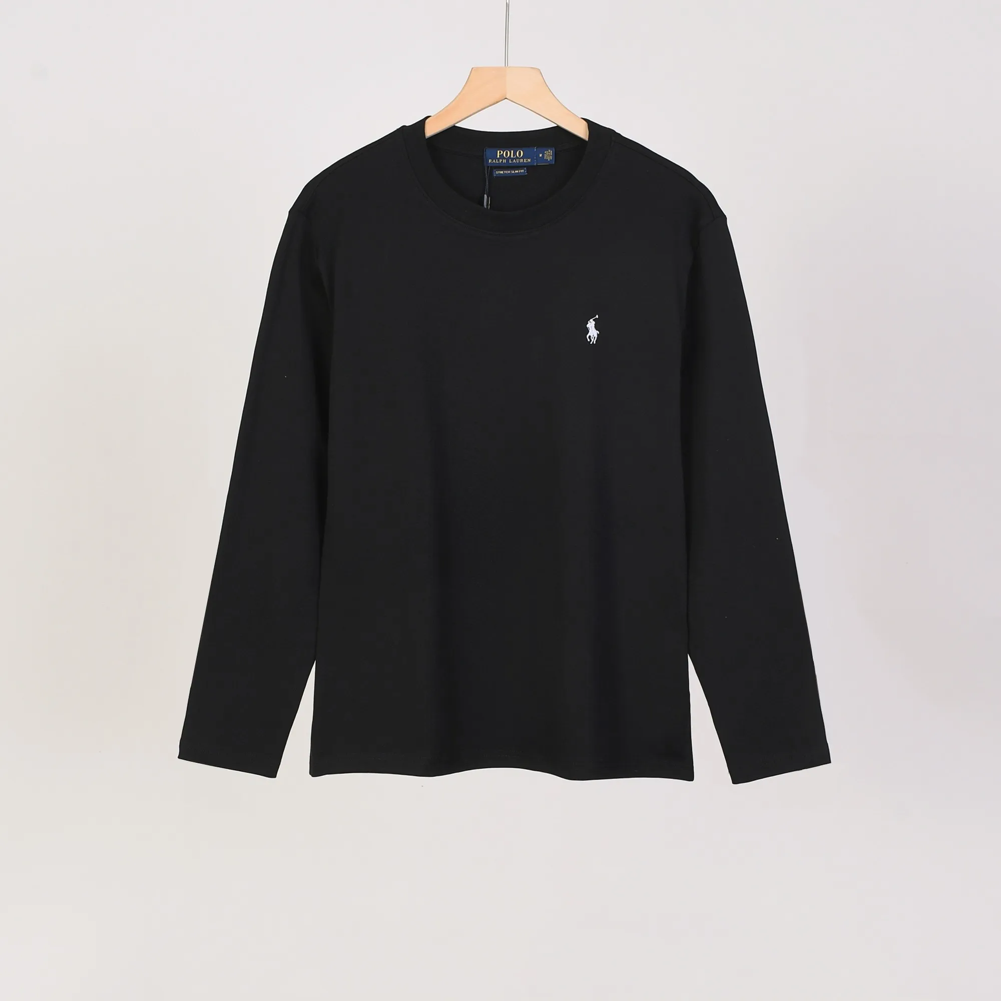 P154 501#Ralph Lauren pony round neck long-sleeved T-shirt Color: Black White Royal Blue Khaki Sky Blue Size: M-XXL Fabric: 230g water-soft cotton Water-soft cotton feels soft, does not pill, does not deform, is moisture-absorbent and breathable